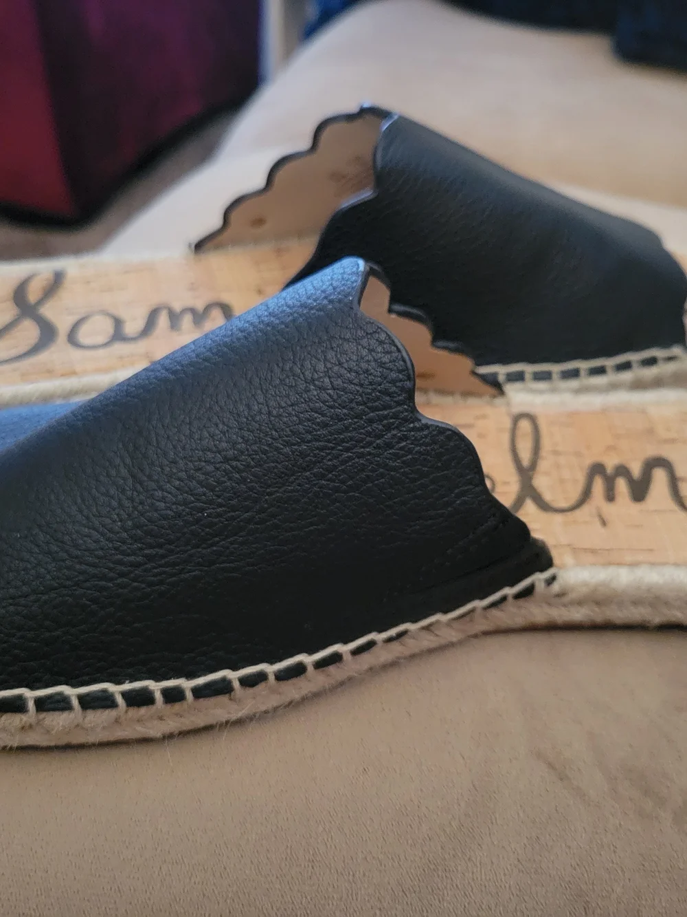 Sam Edelman Black Scalloped Espadrille Slides Sz 10